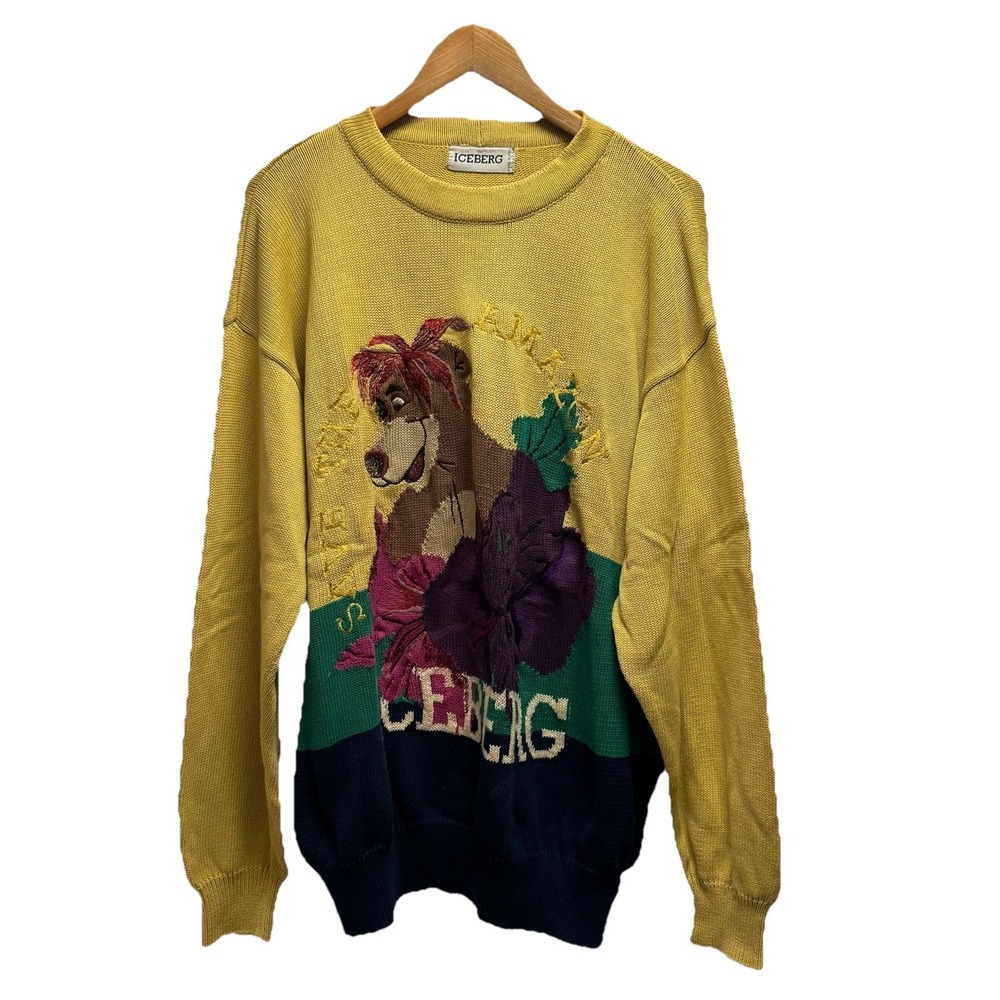 Iceberg Disney Vtg Men's Save The Amazon Baloo Bear Chunky Cotton Knit Sweater L